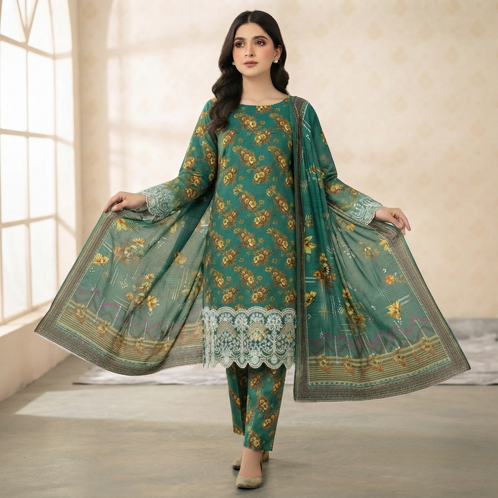 Bin Saeed Printed 3 Piece Unstitched Lawn Suit for Women