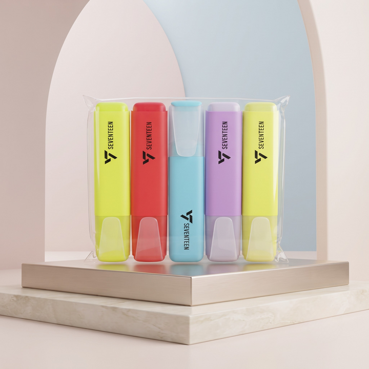 Seventeen 5-Piece Pastel Highlighter Marker Set with Reusable Storage Case