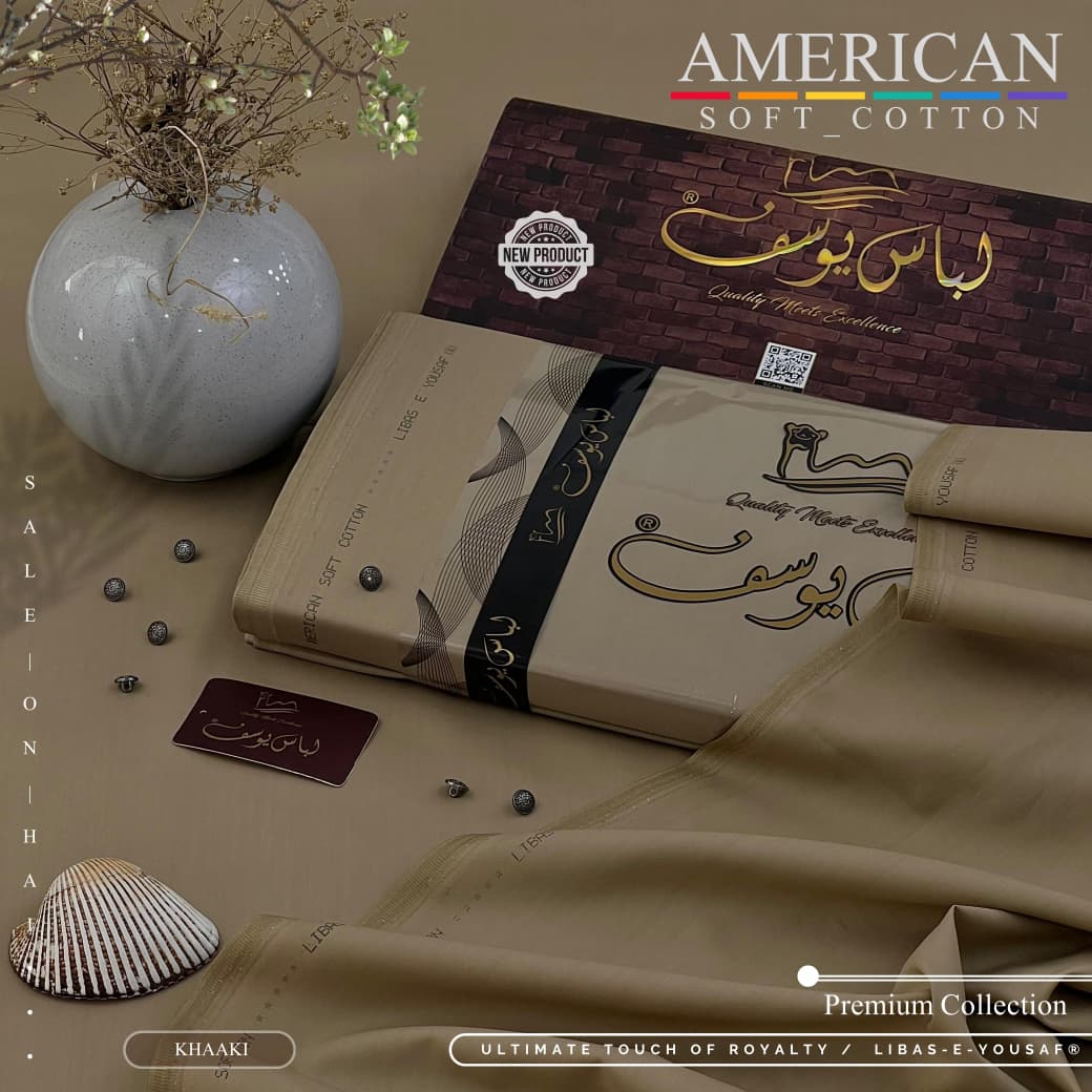 Libas-E-Yousaf American Soft Cotton Men's Unstitched 2 Piece Suit with 9 Premium Buttons – Box Packed