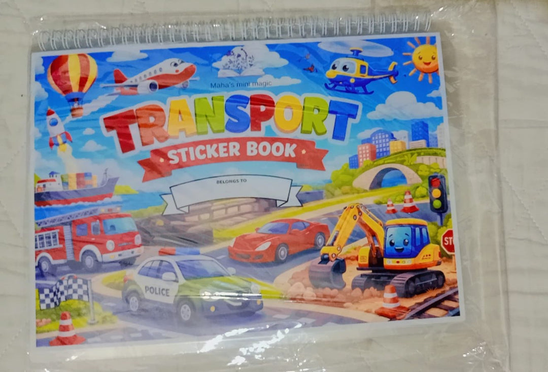 Transport Sticker Book by Maha's Mini Magic — Kids Vehicle Activity Book | Boys Sticker Book with Cars, Planes & More
