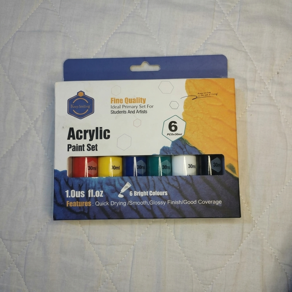 Keep Smiling Acrylic Paint Set — 6 Colors x 30ml | Quick Dry Glossy Finish Paint for Students & Artists