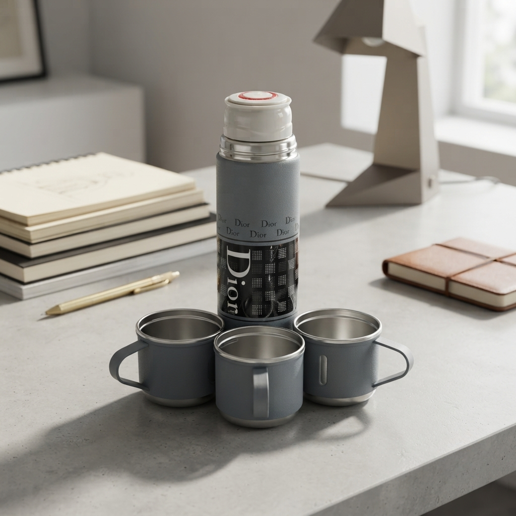 🎁 Premium Designer Style Vacuum Flask Gift Set | Stainless Steel Insulated Bottle with 2 Cups