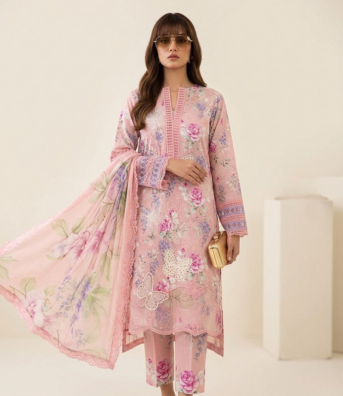 MARIA.B M.Prints "Blush Butterfly Dreams" – Embroidered 3-Piece Lawn Suit