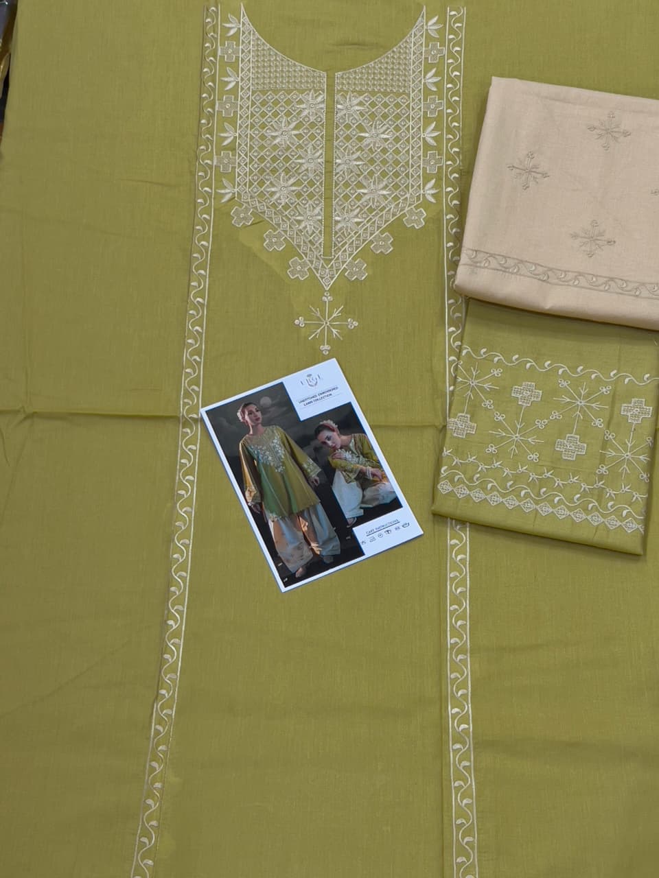 Mushq Inspired 2 Piece Embroidered Lawn Suit – Olive Green & Off White