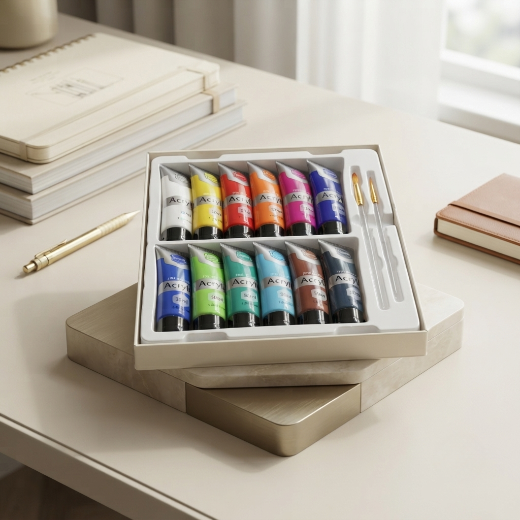 den 🎨 Keep Smiling Acrylic Paint Set | 12 Colors x 30ml with 2 Artist Brushes