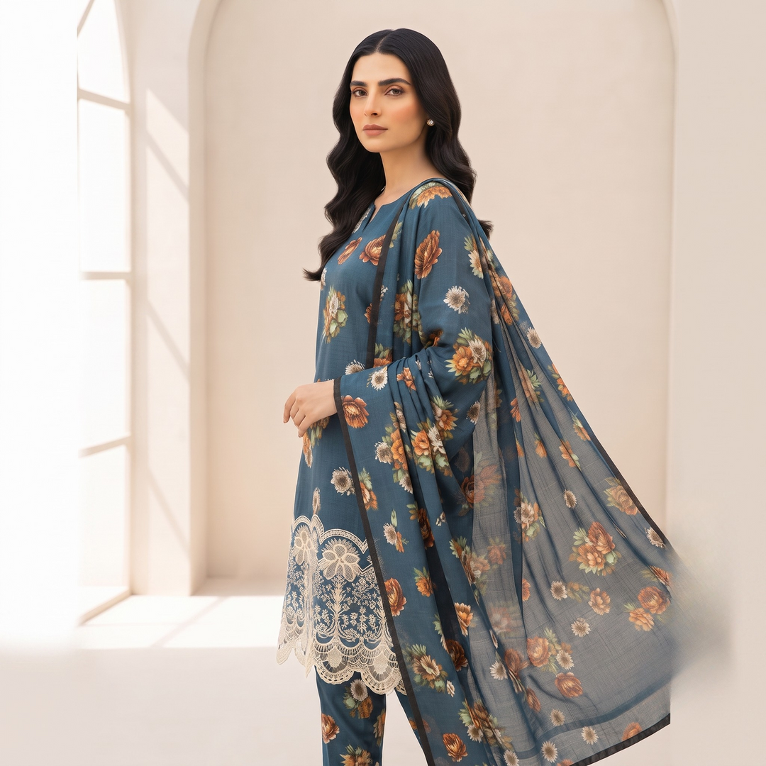 Bin Saeed Printed 3 Piece Unstitched Lawn Suit for Women