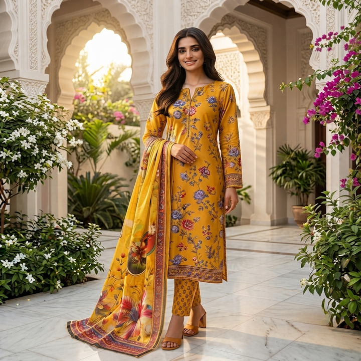 Bin Saeed Printed 3 Piece Unstitched Lawn Suit for Women