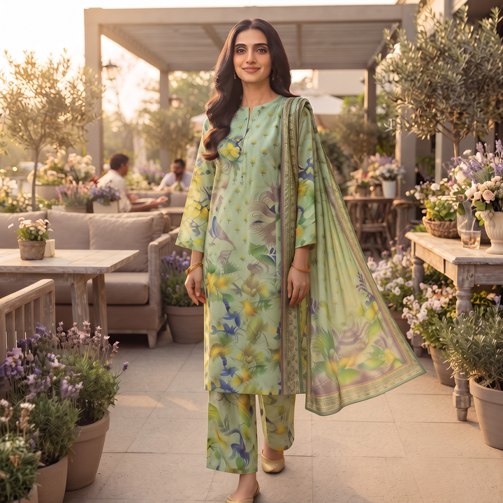 Bin Saeed Printed 3 Piece Unstitched Lawn Suit for Women