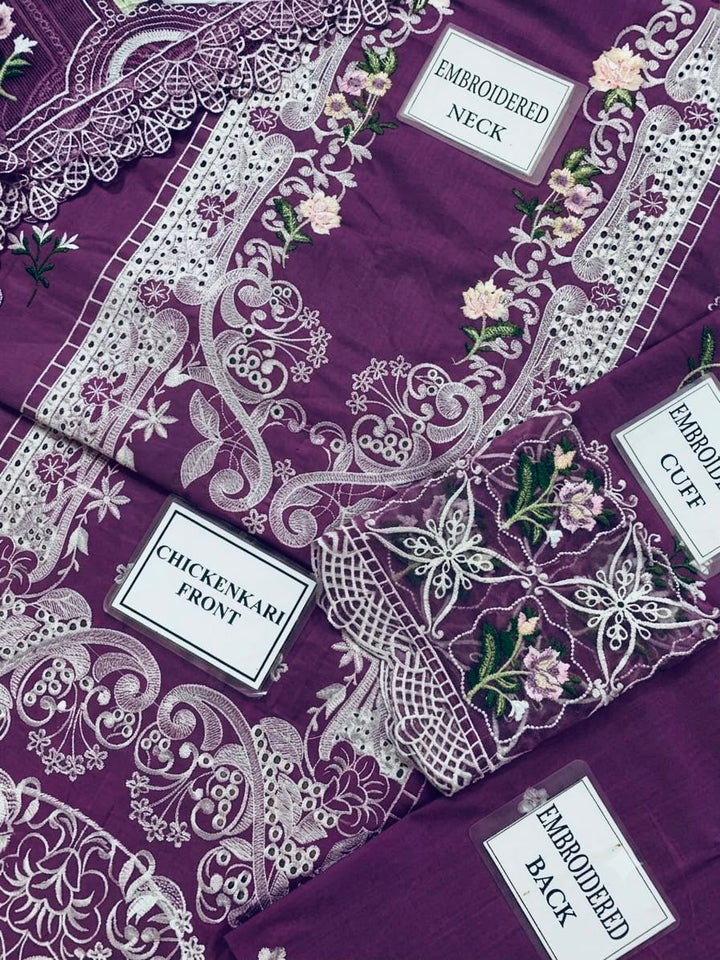 ELAF Luxury Chikankari Embroidered Lawn Suit with Organza Dupatta – Unstitched Replica