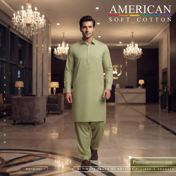 Libas-E-Yousaf American Soft Cotton Men's Unstitched 2 Piece Suit with 9 Premium Buttons – Box Packed
