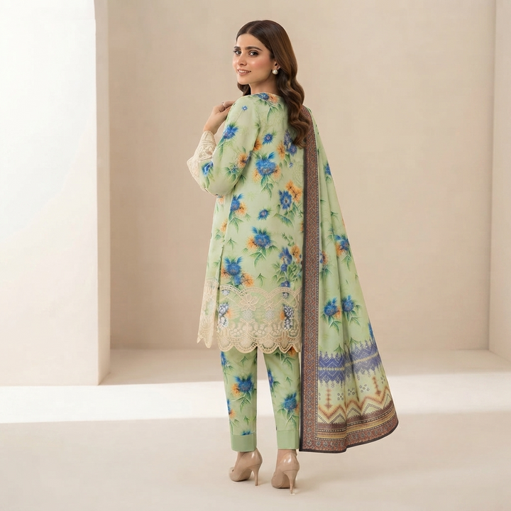 Bin Saeed Printed 3 Piece Unstitched Lawn Suit for Women