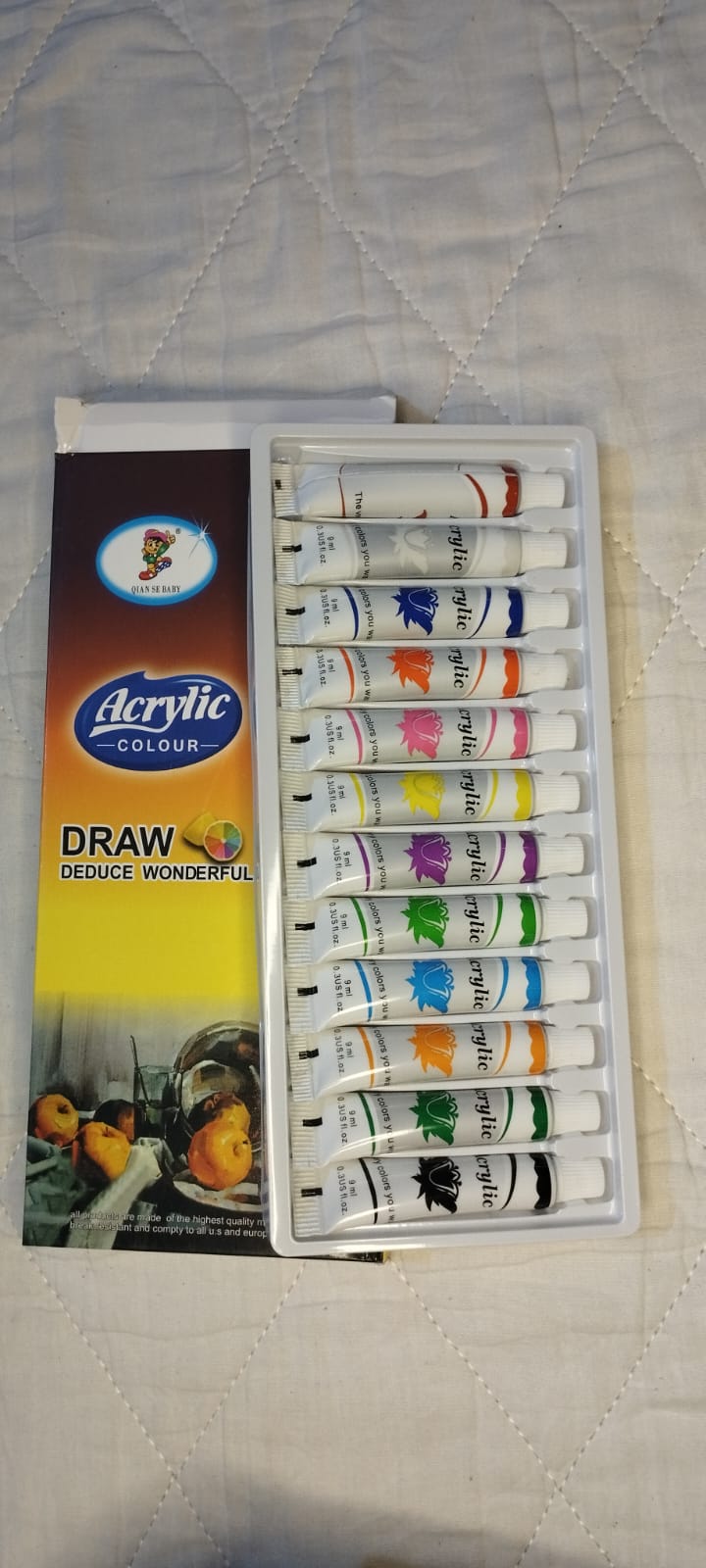 Qian Se Baby 12-Color Acrylic Paint Set — 9ml Tubes | Beginner Artist Kit for Canvas, Wood & Craft Painting