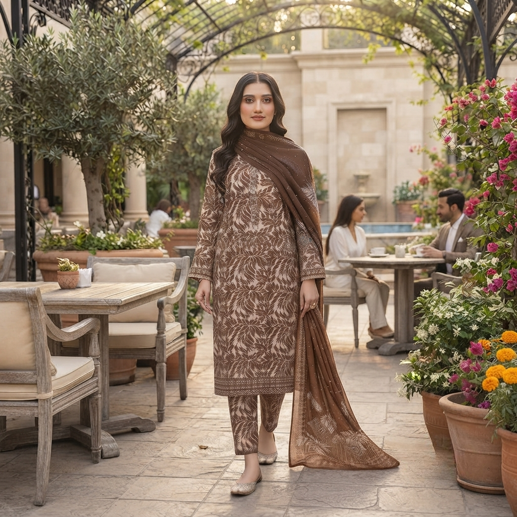 Bin Saeed Printed 3 Piece Unstitched Lawn Suit for Women