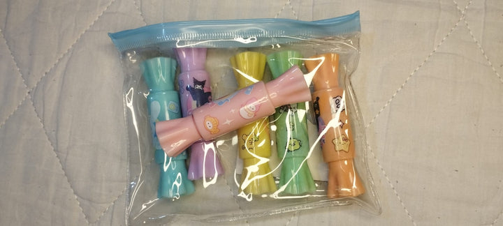 ✨ Cute Candy Highlighter Set | Kawaii Cartoon Pastel Colors | 6 Piece Highlighter Pack with Bag 🍬💕