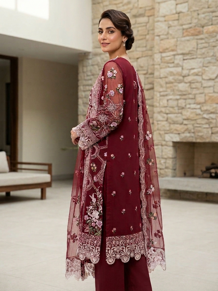 ELAF Luxury Chikankari Embroidered Lawn Suit with Organza Dupatta – Unstitched Replica