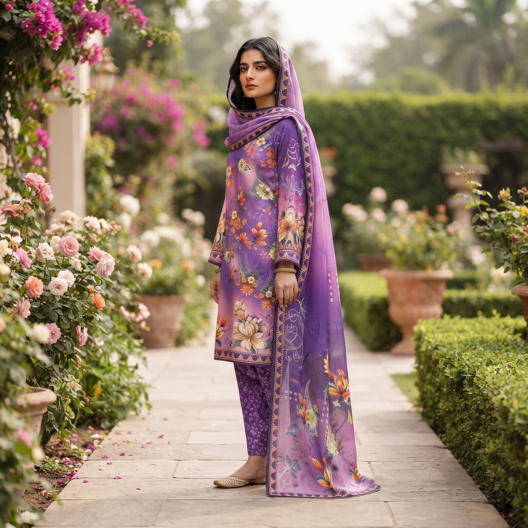 Bin Saeed Printed 3 Piece Unstitched Lawn Suit for Women