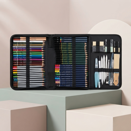 Professional 72-Piece Deluxe Art Drawing & Sketching Kit with Colored Pencils, Graphite Pencils & Accessories in Portable Zipper Case