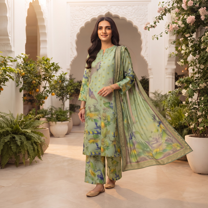 Bin Saeed Printed 3 Piece Unstitched Lawn Suit for Women