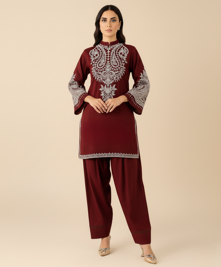 MARIA.B. Maroon Embroidered Ladies Lawn Suit 2 PC – Elegant Pakistani Summer Wear