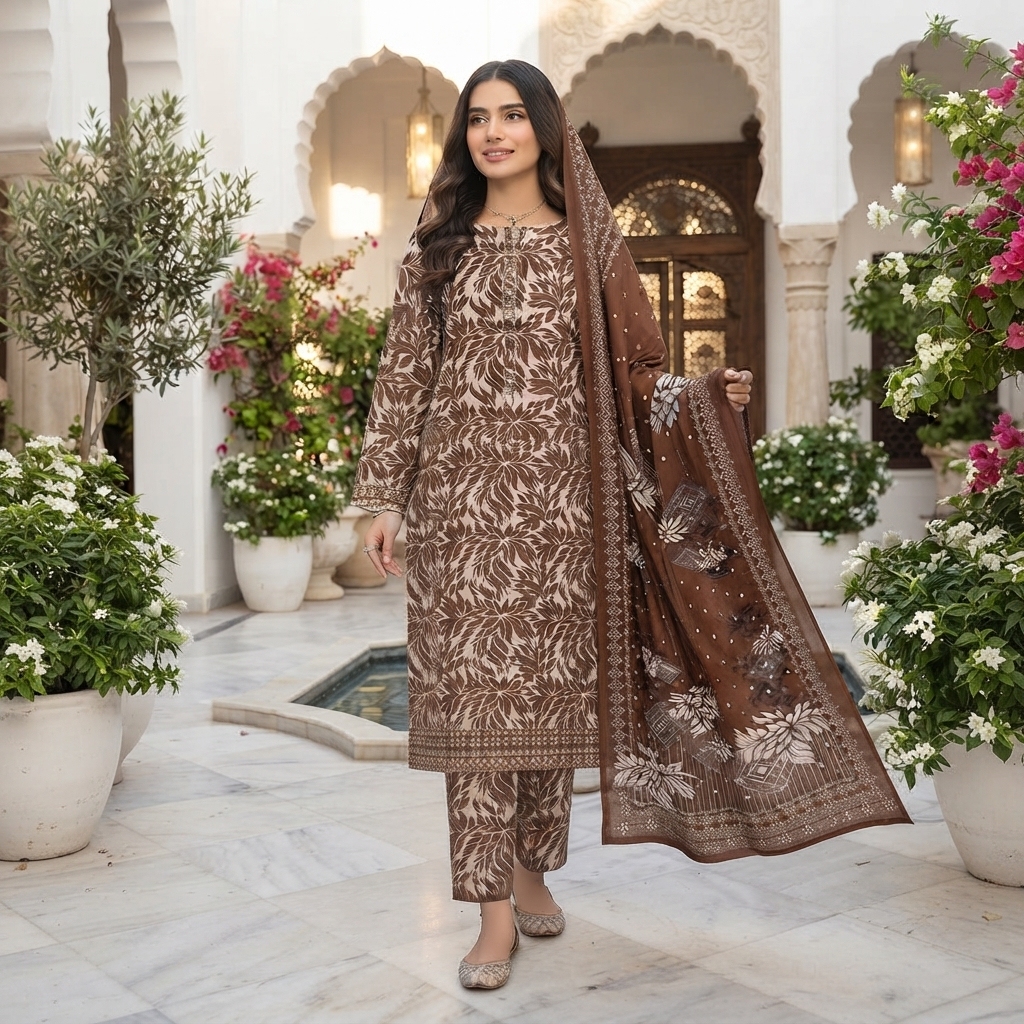 Bin Saeed Printed 3 Piece Unstitched Lawn Suit for Women