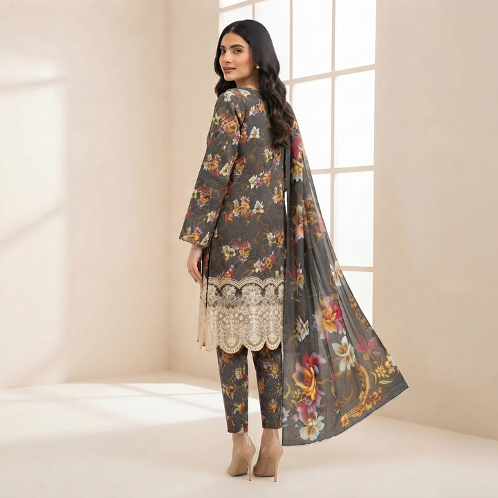 Bin Saeed Printed  3 Piece Unstitched Lawn Suit for Women