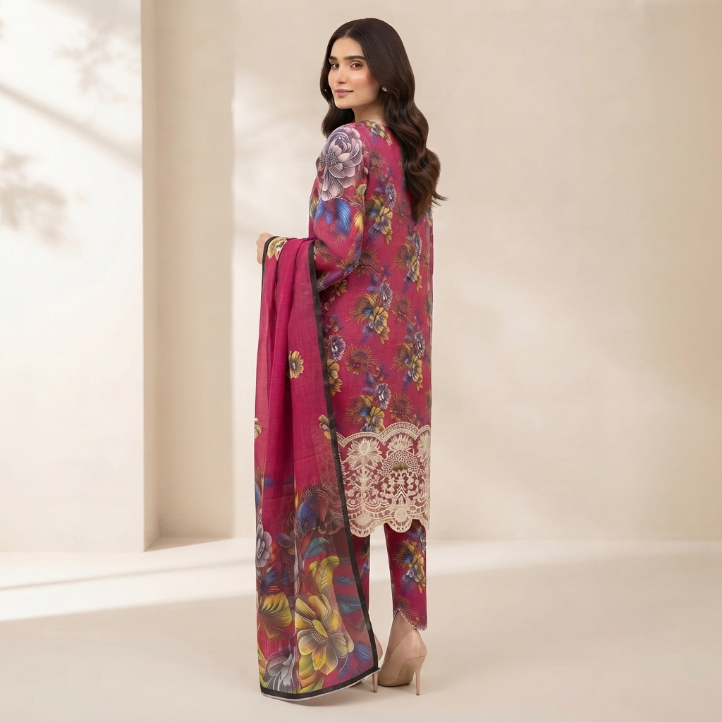 Bin Saeed Printed 3 Piece Unstitched Lawn Suit for Women