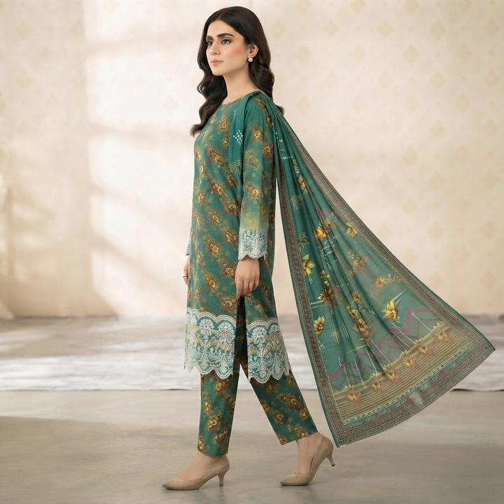 Bin Saeed Printed 3 Piece Unstitched Lawn Suit for Women