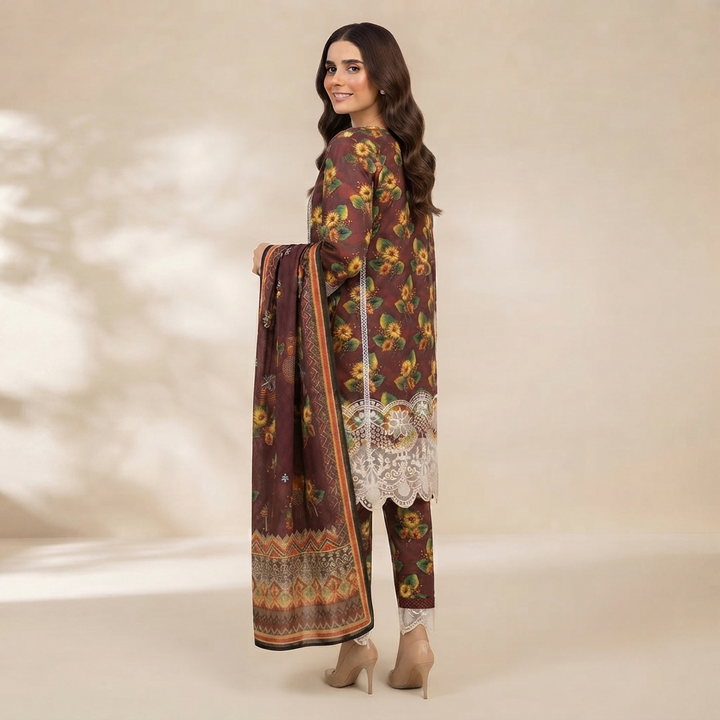 Bin Saeed Printed 3 Piece Unstitched Lawn Suit for Women