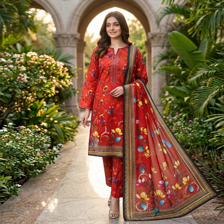 Bin Saeed Printed 3 Piece Unstitched Lawn Suit for Women