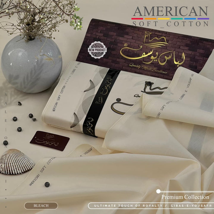 Libas-E-Yousaf American Soft Cotton Men's Unstitched 2 Piece Suit with 9 Premium Buttons – Box Packed