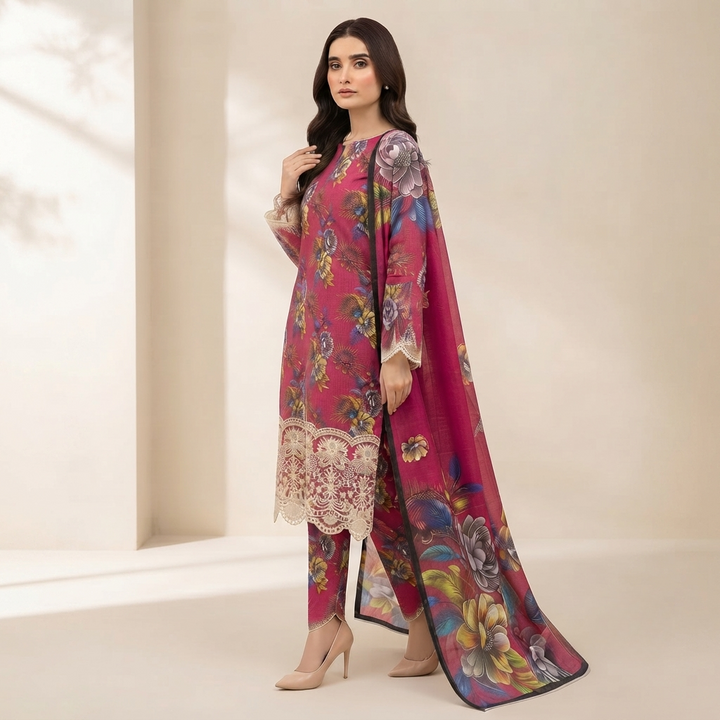 Bin Saeed Printed 3 Piece Unstitched Lawn Suit for Women