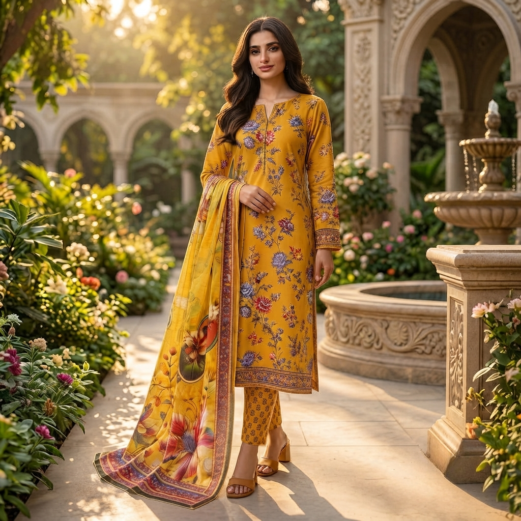 Bin Saeed Printed 3 Piece Unstitched Lawn Suit for Women