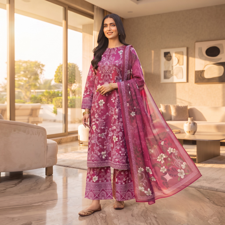 Bin Saeed Printed 3 Piece Unstitched Lawn Suit for Women