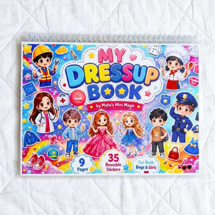 My Dress Up Book by Maha's Mini Magic — 9 Pages & 35 Reusable Stickers | Kids Activity Book for Boys & Girls