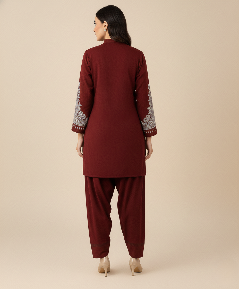 MARIA.B. Maroon Embroidered Ladies Lawn Suit 2 PC – Elegant Pakistani Summer Wear