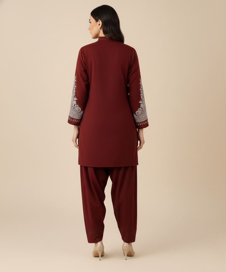 MARIA.B. Maroon Embroidered Ladies Lawn Suit 2 PC – Elegant Pakistani Summer Wear