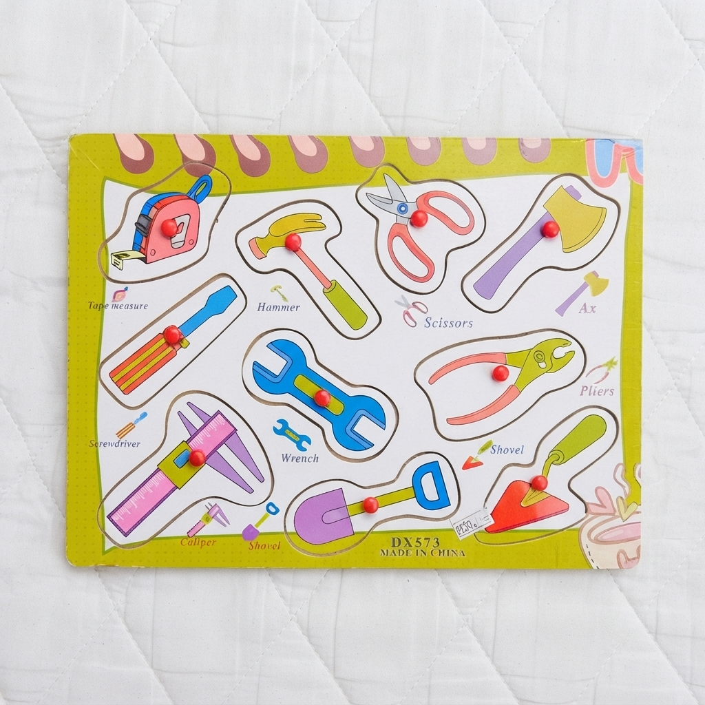 Kids Wooden Tools Puzzle Board | Educational Learning Toy | Tool Matching Peg Puzzle for Toddlers