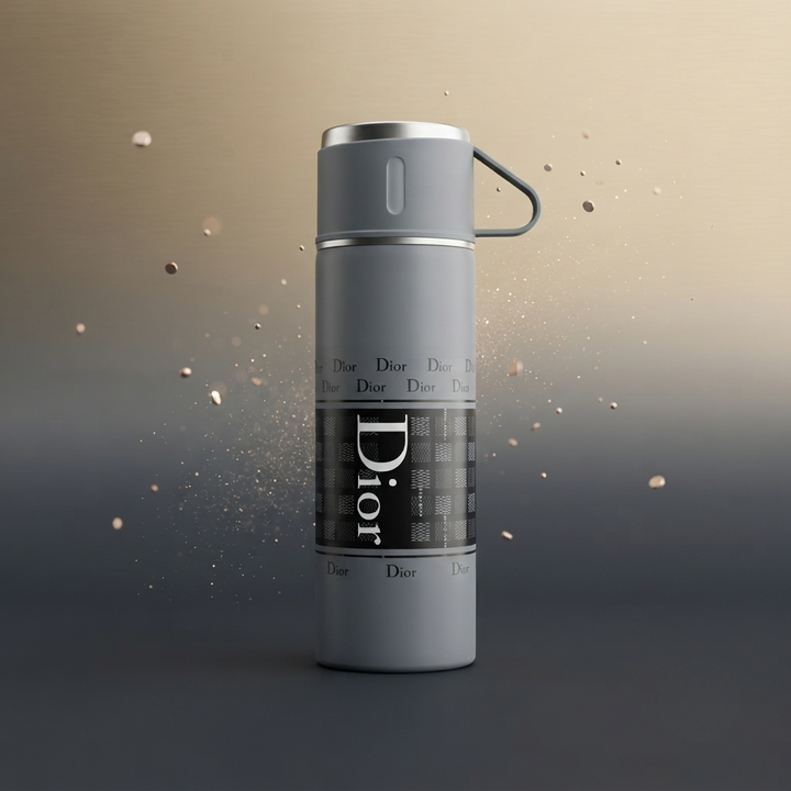 🎁 Premium Designer Style Vacuum Flask Gift Set | Stainless Steel Insulated Bottle with 2 Cups