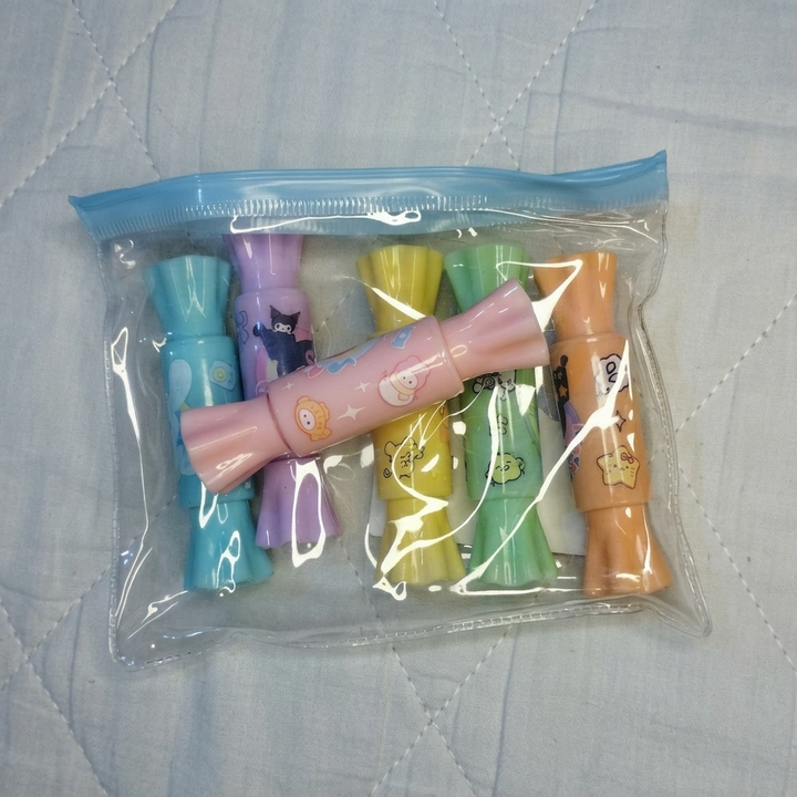 ✨ Cute Candy Highlighter Set | Kawaii Cartoon Pastel Colors | 6 Piece Highlighter Pack with Bag 🍬💕