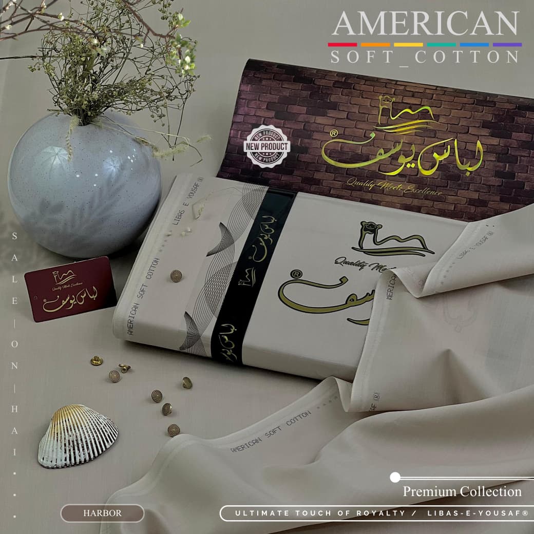 Libas-E-Yousaf American Soft Cotton Men's Unstitched 2 Piece Suit with 9 Premium Buttons – Box Packed