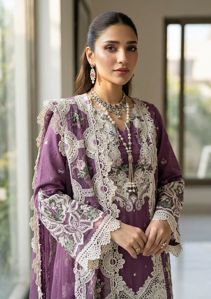ELAF Luxury Chikankari Embroidered Lawn Suit with Organza Dupatta – Unstitched Replica