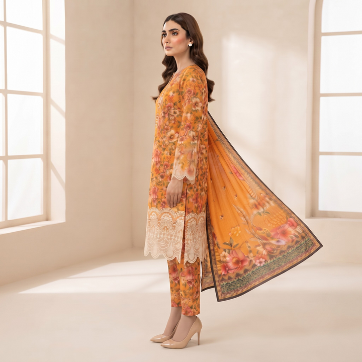 Bin Saeed Printed 3 Piece Unstitched Lawn Suit for Women