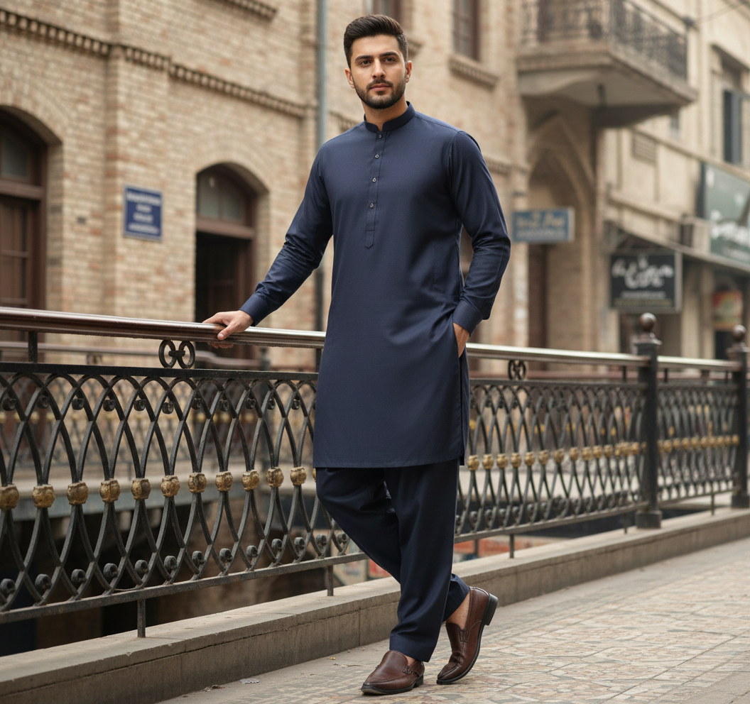 J. Men's Navy Blue Wash & Wear Suit – Stylish & Comfortable