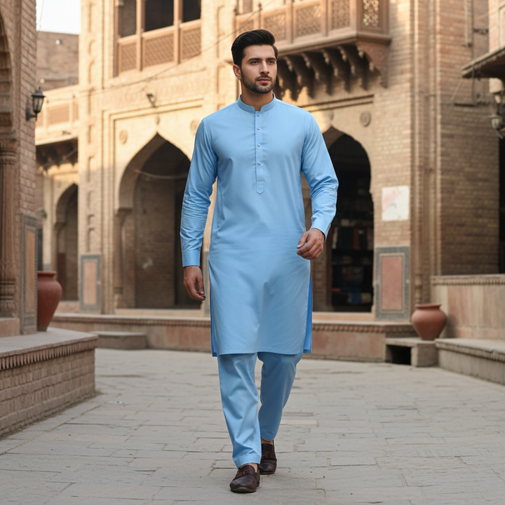 J. Men's Light Blue Wash & Wear Suit – Stylish & Comfortable