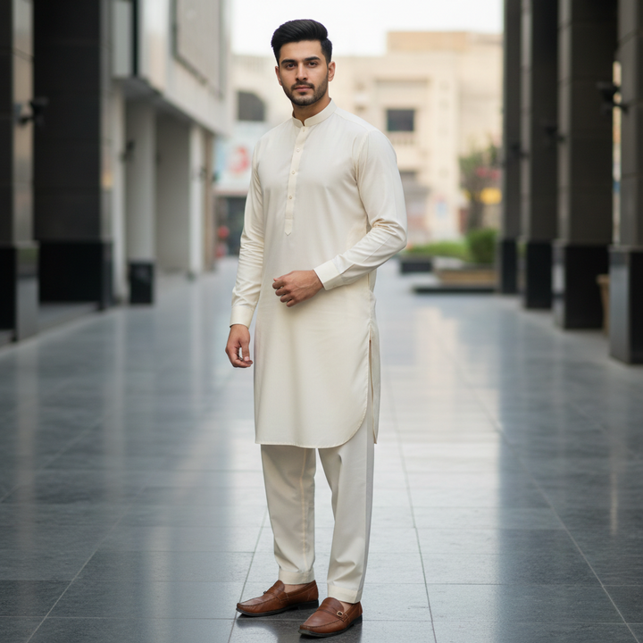 J. Men's Off-White Wash & Wear Suit – Stylish & Comfortable