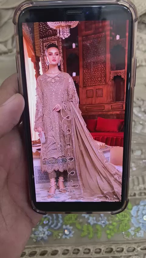 MARIA B Heavy Embroidered Front With Handwork & Stone Work WITH Heavy 3D flower Attach With Stone Punch