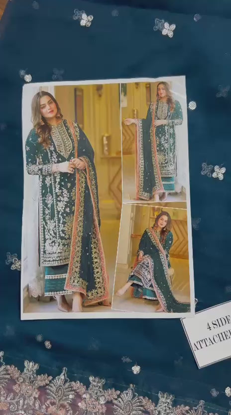 Aneela's Luxury Embroidered Chiffon Wedding Collection- Black With Chiffon Duppata - King Copy