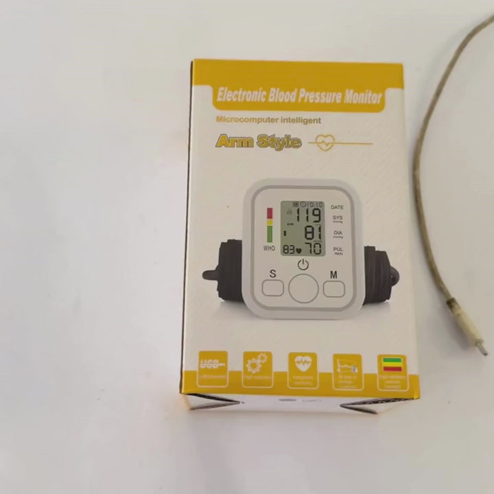 Automatic Arm Blood Pressure Monitor with Digital LCD Display, USB Rechargeable BP Machine with Cuff, Home Health Care Device for Heart Rate & Pulse
