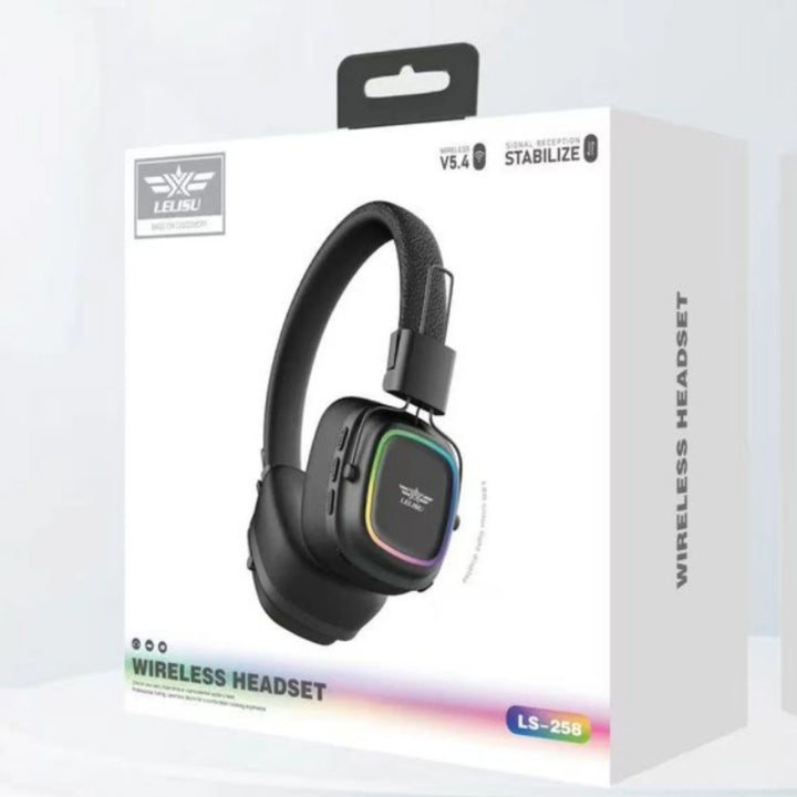 Lelisu LS-258 Wireless Stereo Headphones | Bluetooth 5.4 Over-Ear Headset with Type-C Charging & LED Lights