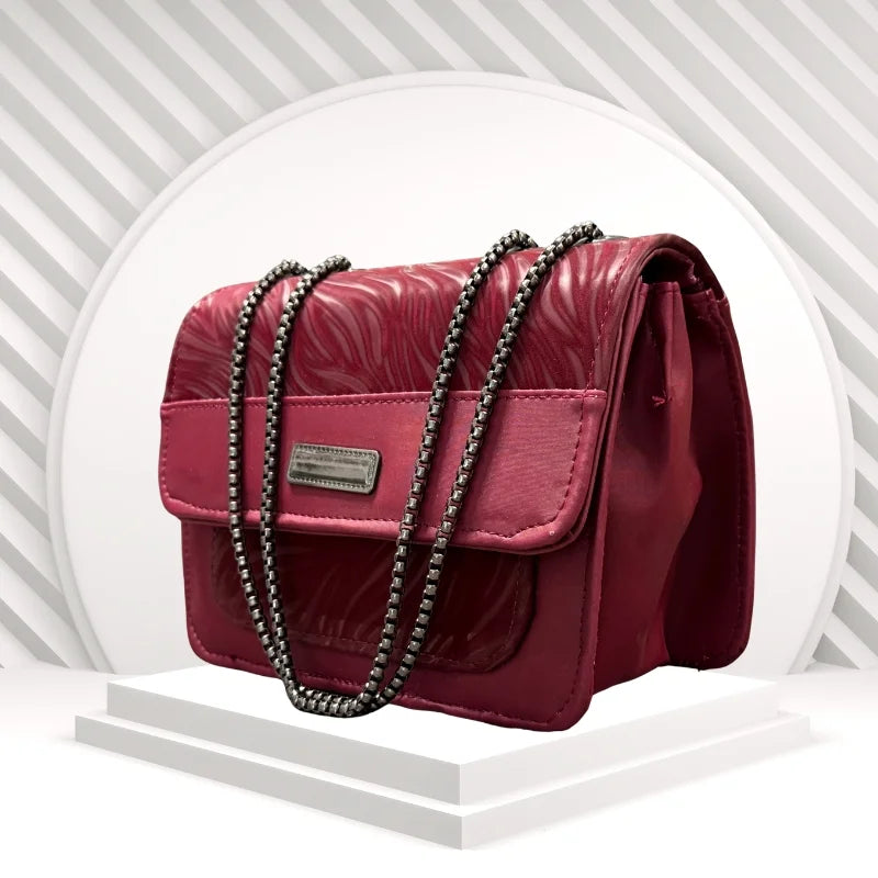 Luxury Women’s Shoulder Bag in Maroon Faux Leather for Casual, Work, and Formal Use